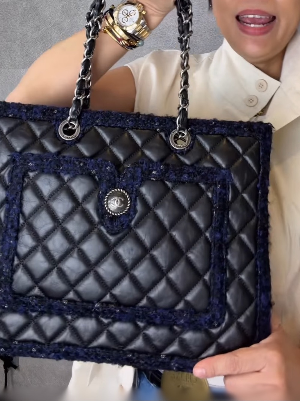 Chanel Calf Leather & Tweed Grand Shopping Secrets Tote